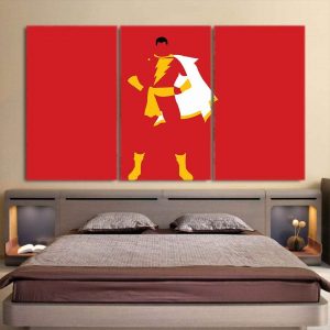 Captain Marvel Shazam Superhero Simple 3pc Wall Art Canvas Print