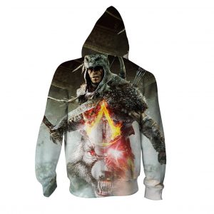 Assassin's Creed Connor White Angry Wolf Design Dope Hoodie