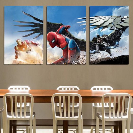 Spider-Man Ironman Vs Vulture Epic Battle 3pc Wall Art Canvas Print
