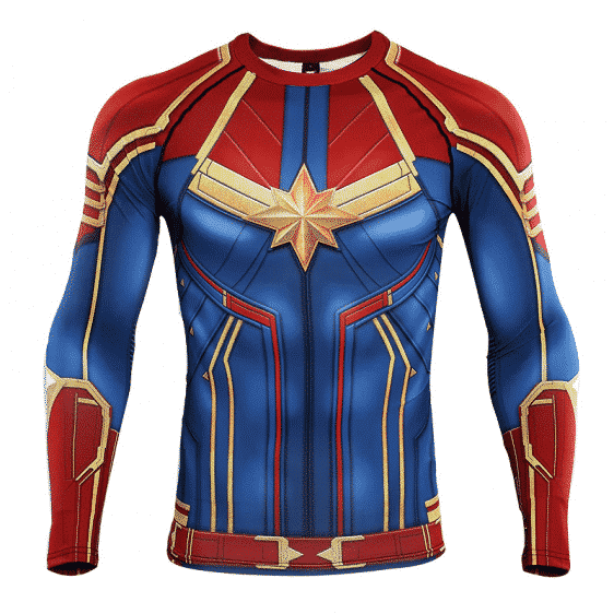 Red Captain Marvel Long Sleeves Cosplay Compression T-Shirt