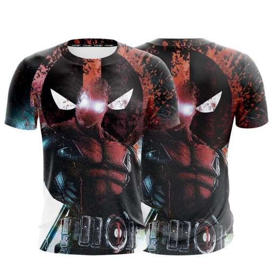Awesome Deadpool Superhero Symbol & Glowing Eyes Red T-Shirt