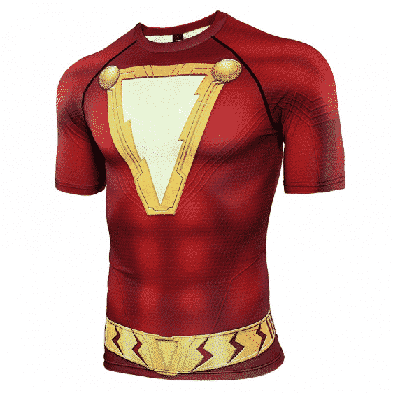 Shazam Red Short Sleeve Cosplay Costume Compression 3D Shirt