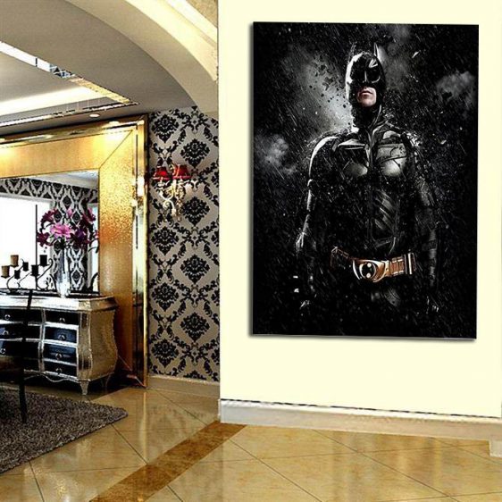 Batman Standing In The Rain Black 1pc Wall Art Canvas Print