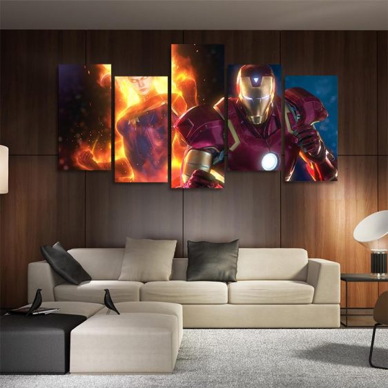 Captain Marvel & Iron Man Design 5pcs Wall Art Canvas Print