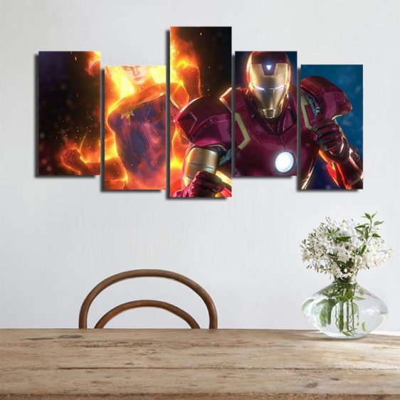 Captain Marvel & Iron Man Design 5pcs Wall Art Canvas Print