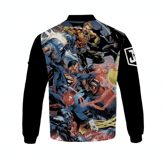 Justice League Team Bomber Jacket Black Logo Sleeves