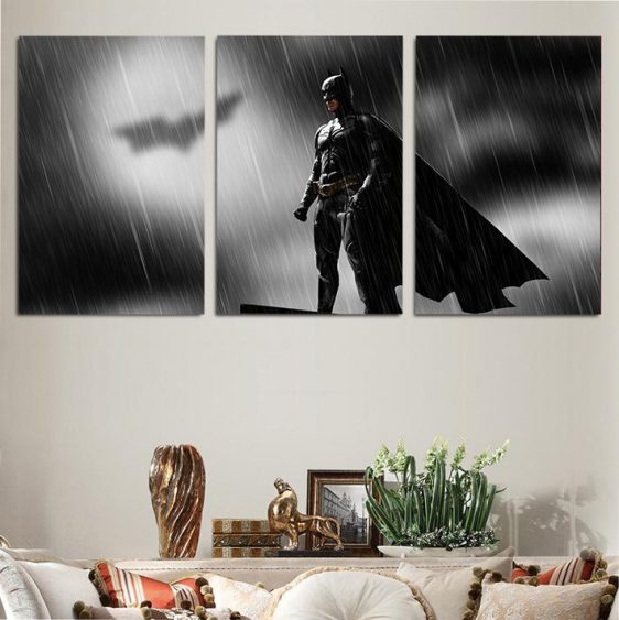 DC Batman Bat-Signal In The Rain 3pcs Wall Art Canvas Print