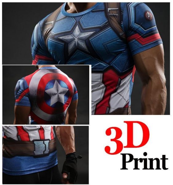 Captain America Civil War 3D Workout Compression Short Sleeves T-shirt - Superheroes Gears