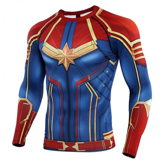 Captain Marvel Red Long Sleeves Cosplay Compression T-Shirt