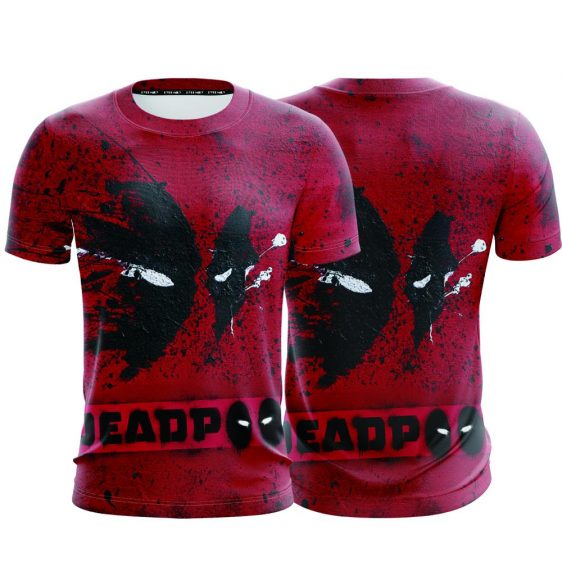 Marvel Cool Deadpool Mask Abstract Paint Design Red T-Shirt