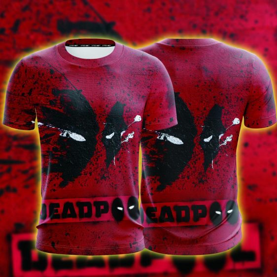 Marvel Cool Deadpool Mask Abstract Paint Design Red T-Shirt
