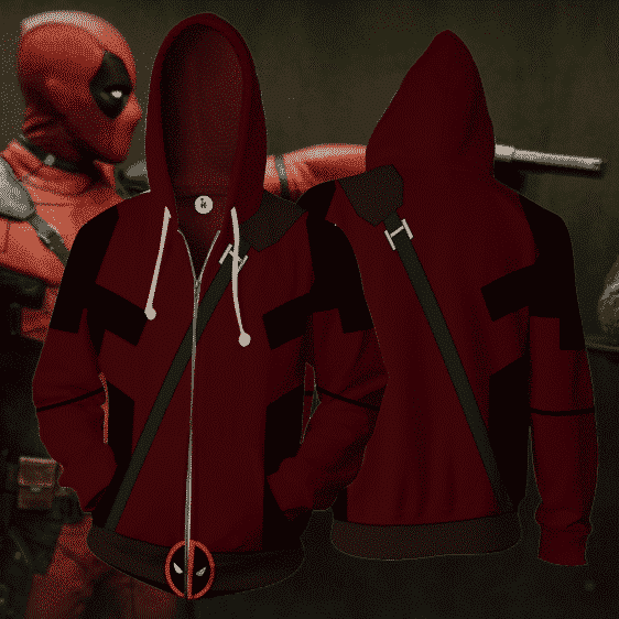 Marvel Immortal Rogue Deadpool Logo Red Suit Zip Up Hoodie