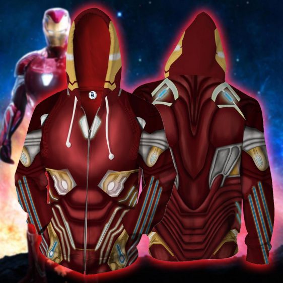Marvel Tony Stark Marvelous Iron Man Red Suit Zip Up Hoodie