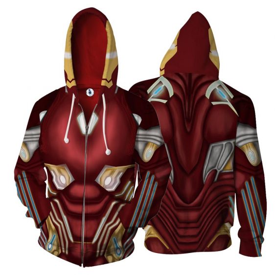 Marvel Tony Stark Marvelous Iron Man Red Suit Zip Up Hoodie