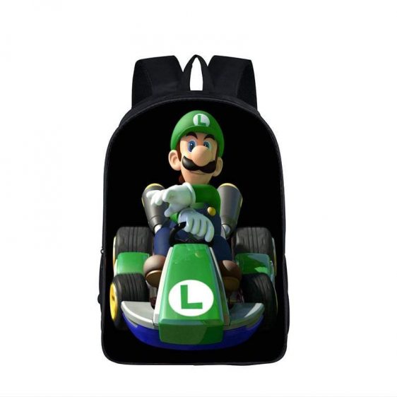 Super Mario Kart Racing Luigi Driving Black Backpack Bag