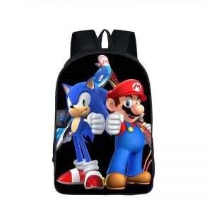 Super Mario Sonic The Hedgedog Cool Black Backpack Bag