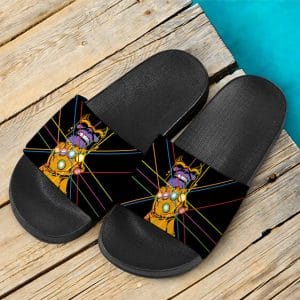 Powerful Thanos With Infinity Gauntlet Black Slide Sandals